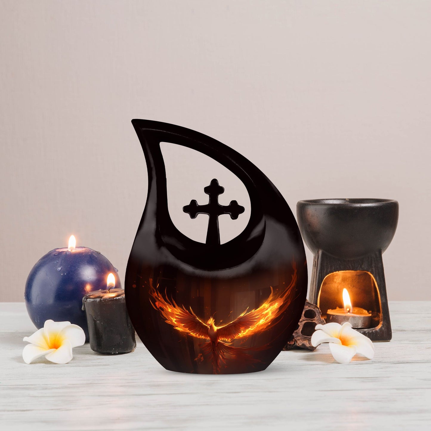 10 inch Phoenix Urn with Cross Drop design for burial, 