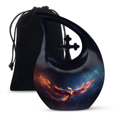Large Phoenix urn in aluminium, Cross Drop design