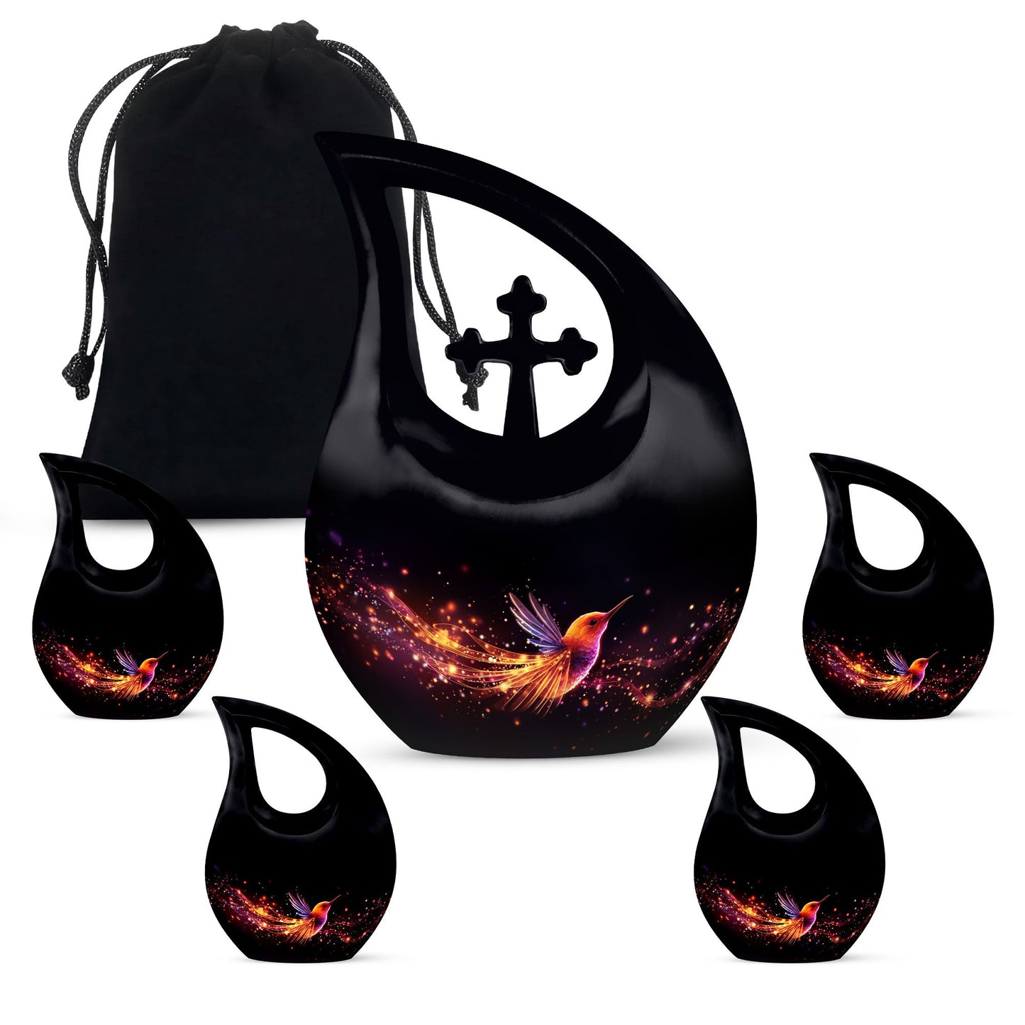 10-inch Phoenix Urn, Double Cremation Urn with Cross Drop 