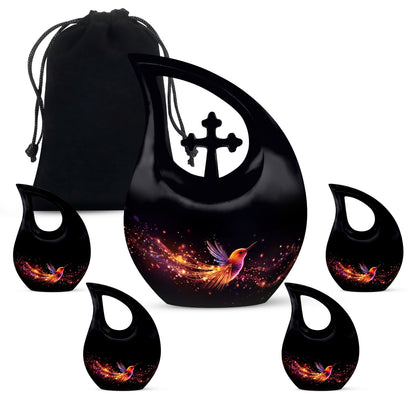 10-inch Phoenix Urn, Double Cremation Urn with Cross Drop 