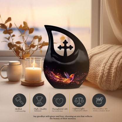10-inch Phoenix Urn, Double Cremation Urn with Cross Drop 