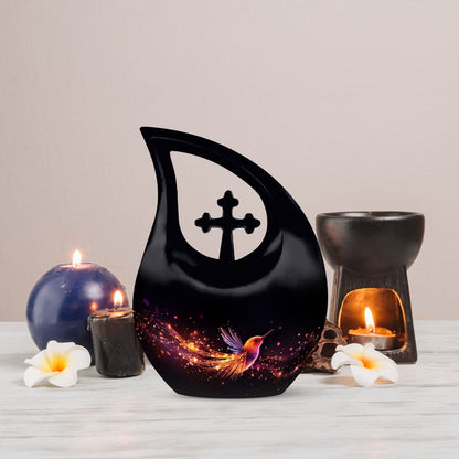 10-inch Phoenix Urn, Double Cremation Urn with Cross Drop 