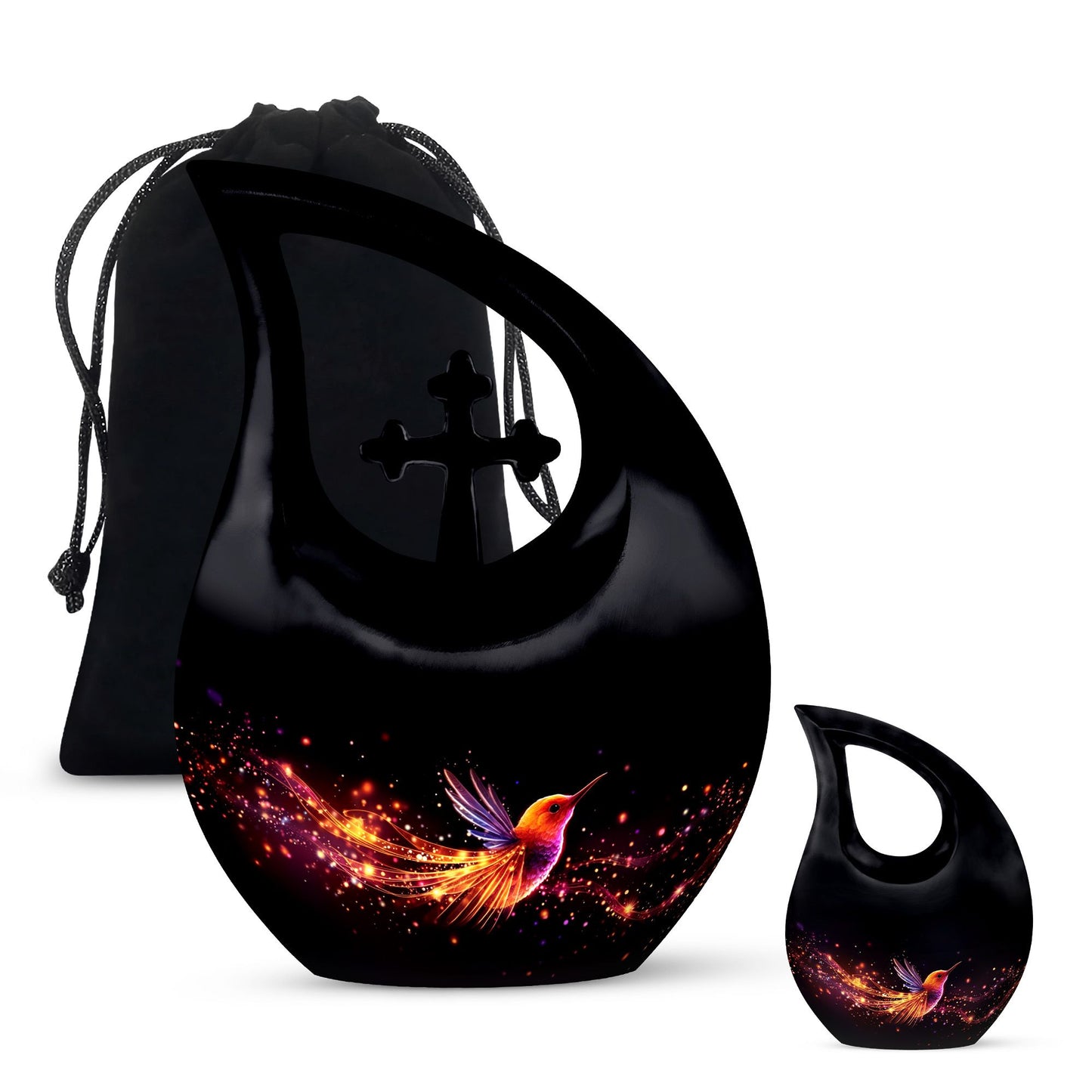 10-inch Phoenix Urn, Double Cremation Urn with Cross Drop 