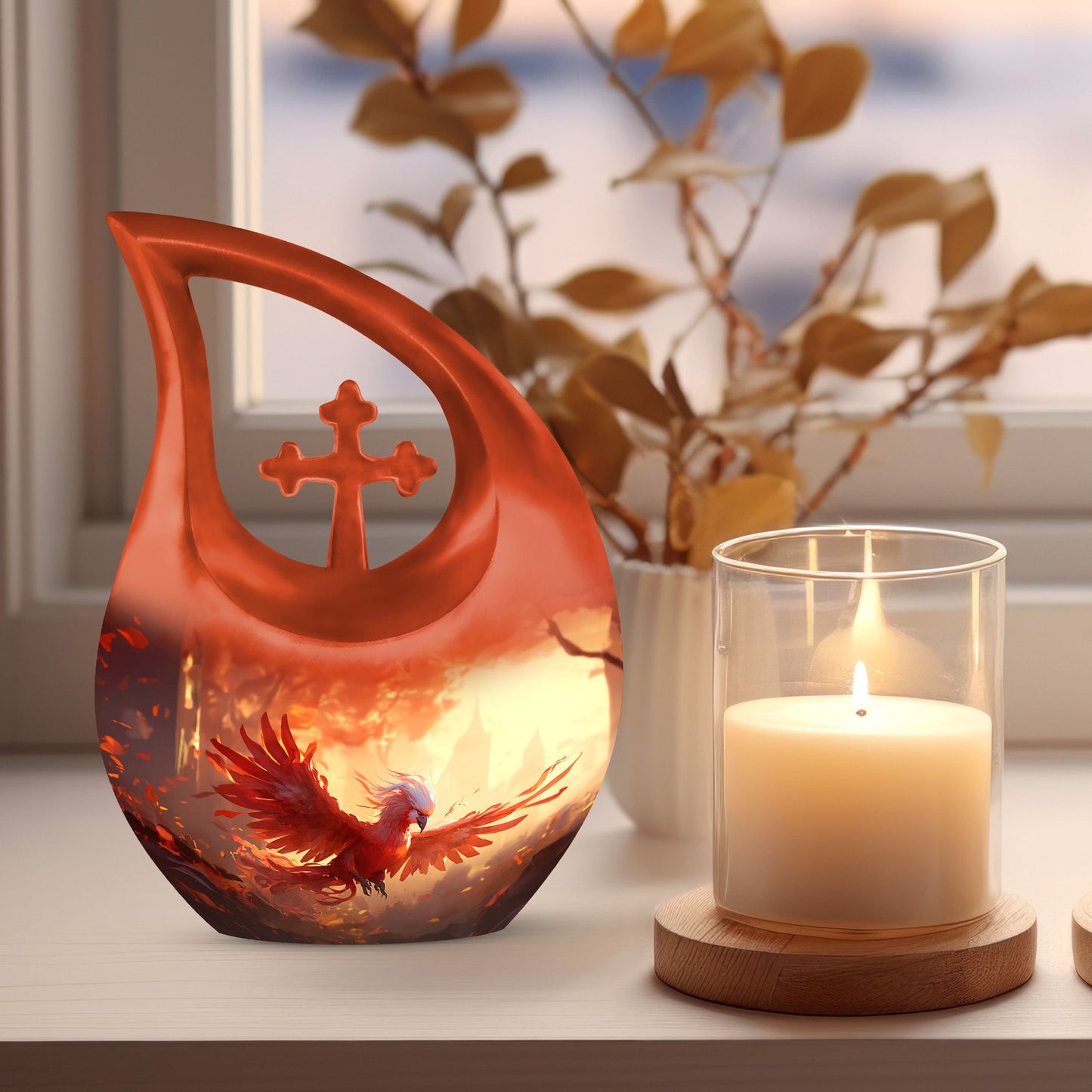 Phoenix-themed Ashes Keepsake for a Man, 10-inch Aluminium 