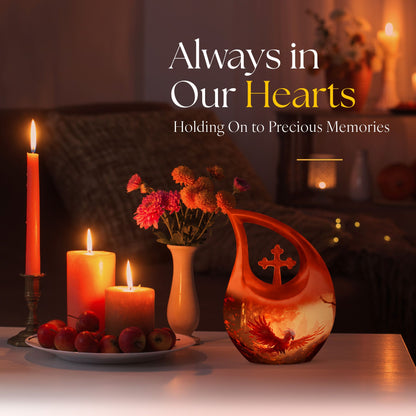 Phoenix-themed Ashes Keepsake for a Man, 10-inch Aluminium 