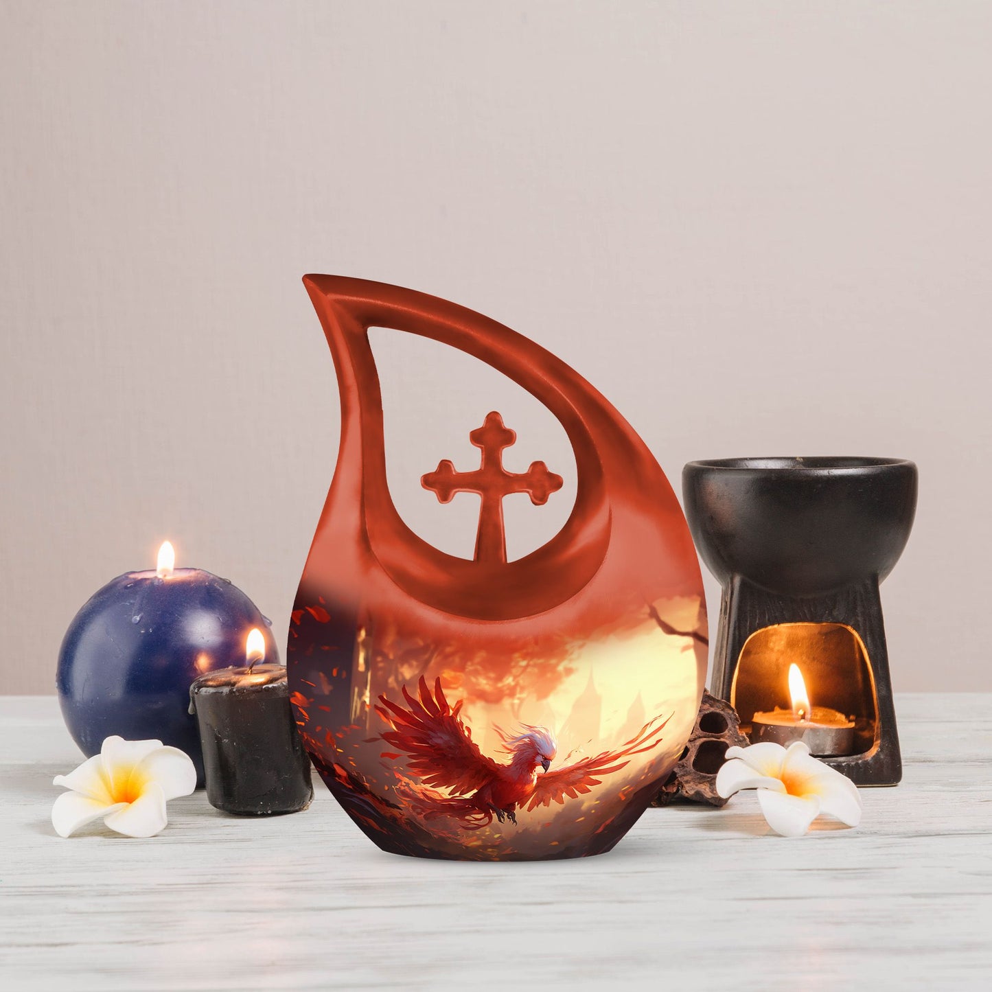 Phoenix-themed Ashes Keepsake for a Man, 10-inch Aluminium 
