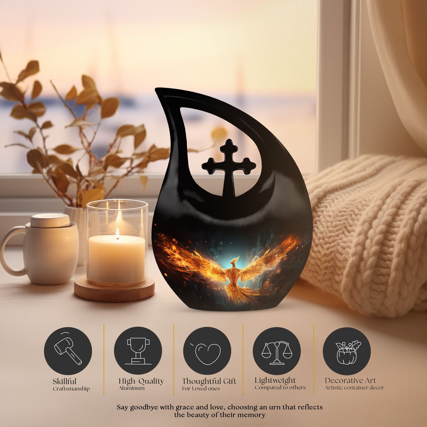 Phoenix Urn, a 10 inch Double Cremation Urn 