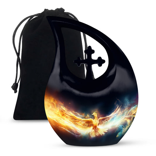 Phoenix-themed Aluminium Cross Drop design 