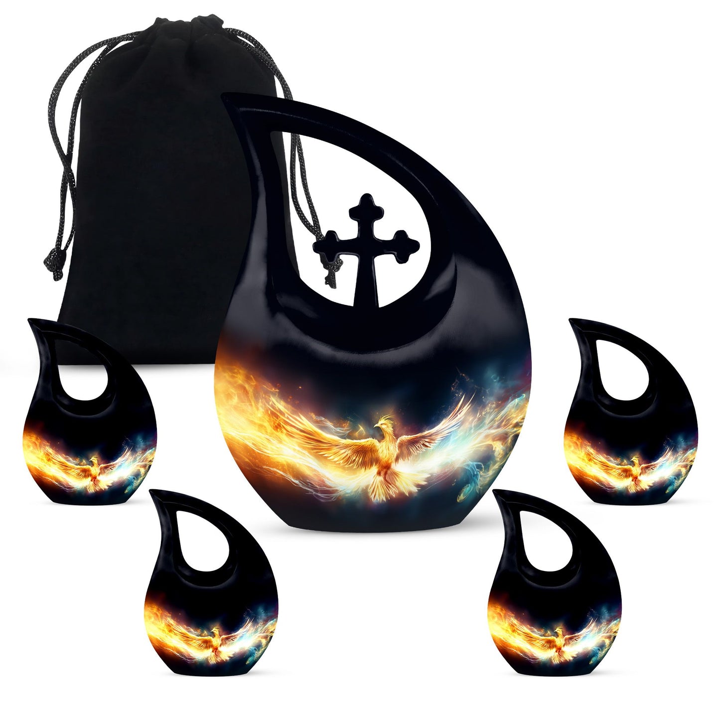 Phoenix-themed Aluminium Cross Drop design 