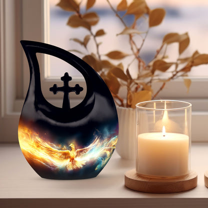 Phoenix-themed Aluminium Cross Drop design 