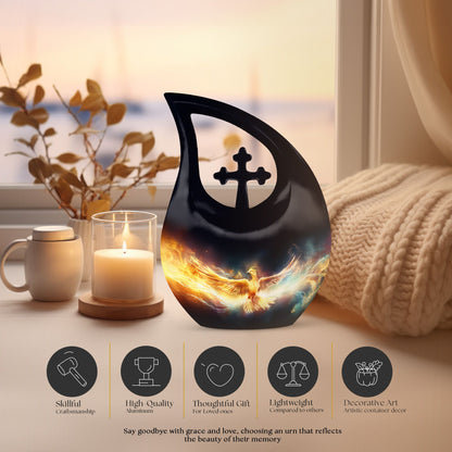 Phoenix-themed Aluminium Cross Drop design 