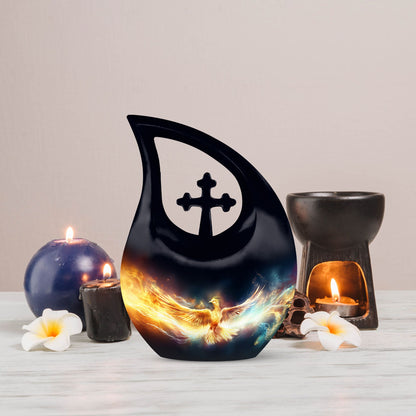 Phoenix-themed Aluminium Cross Drop design 