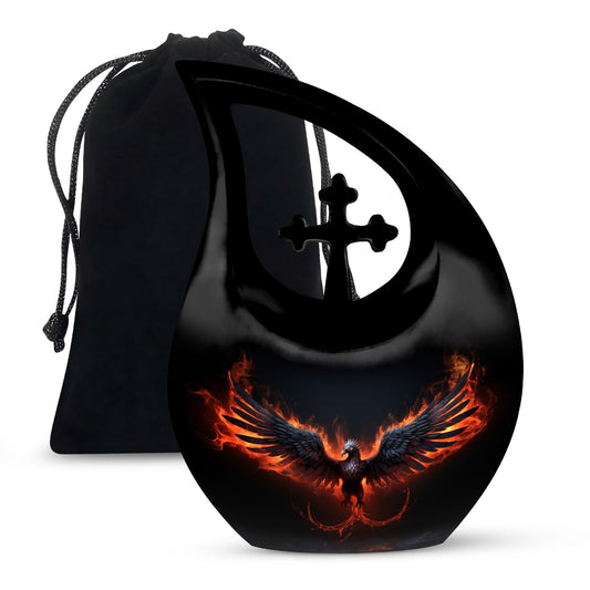 10-inch Phoenix-themed Unusual Urn with Cross Drop 