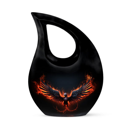 10-inch Phoenix-themed Unusual Urn with Cross Drop 