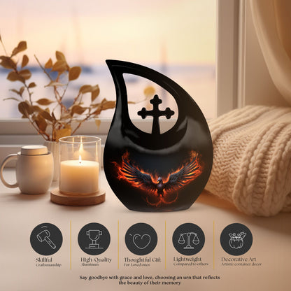 10-inch Phoenix-themed Unusual Urn with Cross Drop 