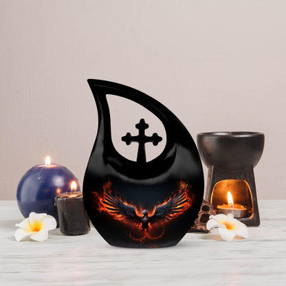 10-inch Phoenix-themed Unusual Urn with Cross Drop 
