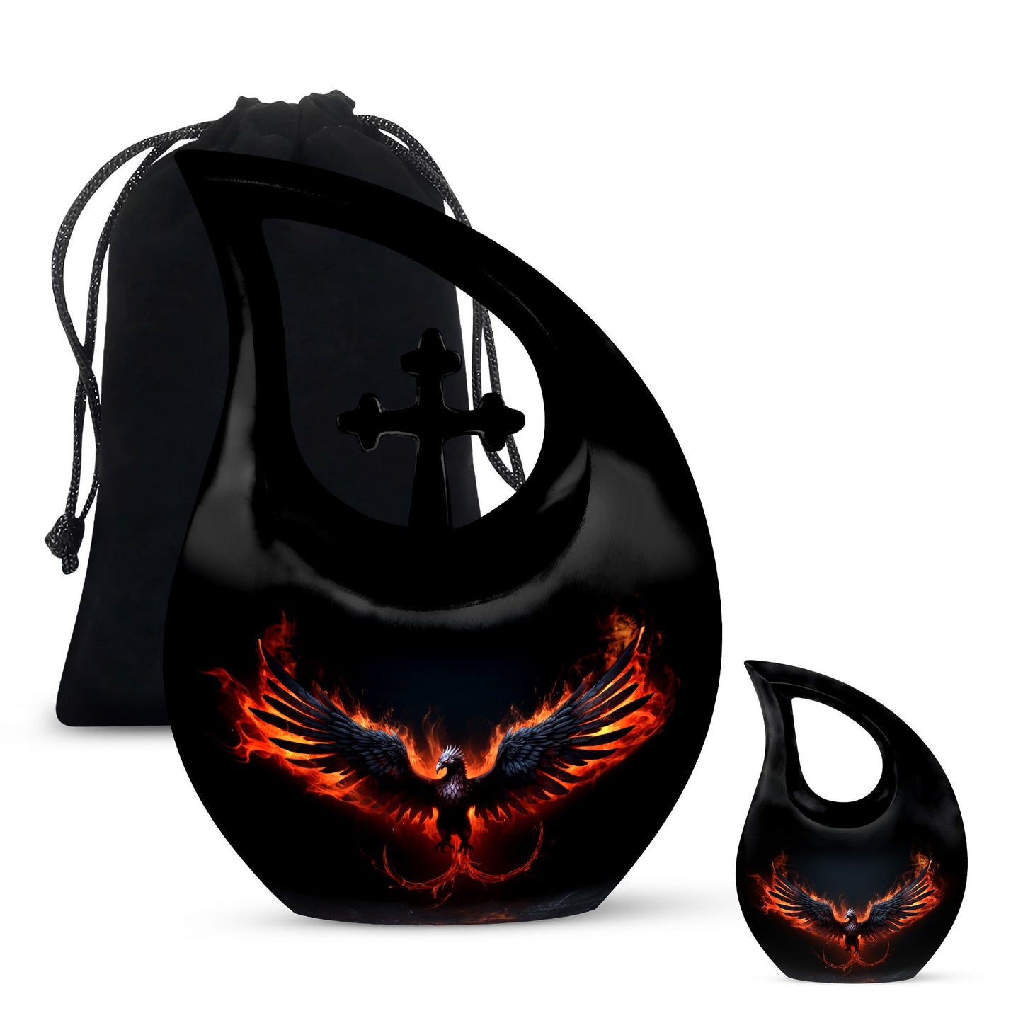 10-inch Phoenix-themed Unusual Urn with Cross Drop 