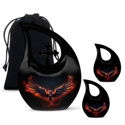 10-inch Phoenix-themed Unusual Urn with Cross Drop 