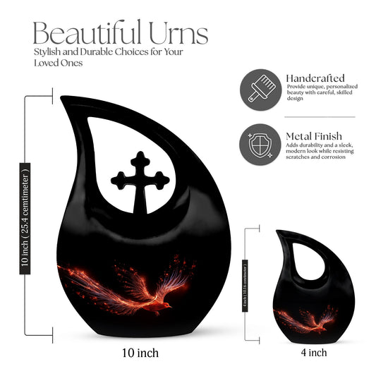 Large 10-inch Phoenix Urn with Cross Drop design