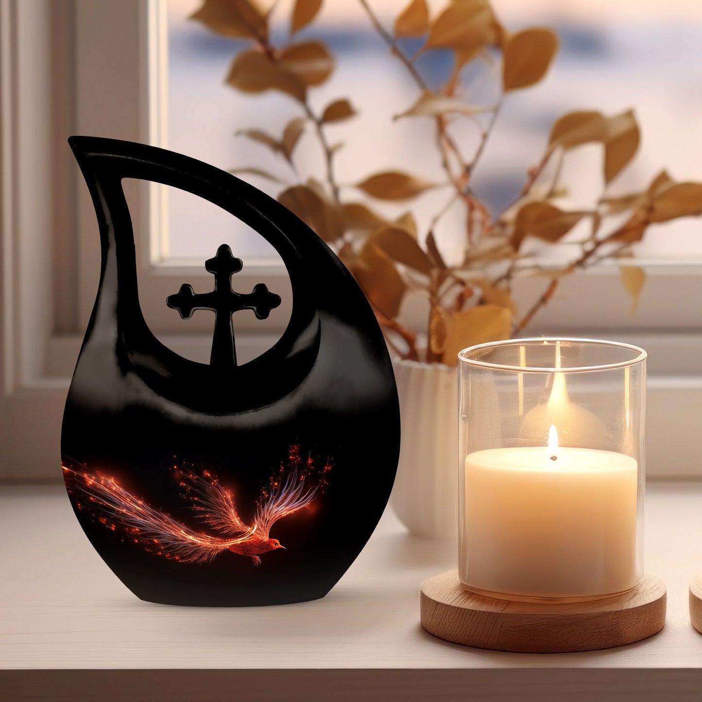 Large 10-inch Phoenix Urn with Cross Drop design