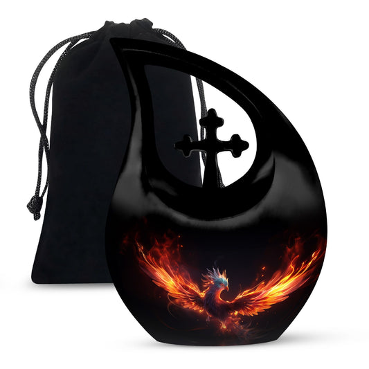 10-inch Phoenix Urn, Cross Drop design, personalised 