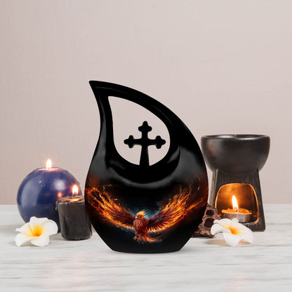 10-inch Phoenix Urn Box For Ashes with Cross Drop design