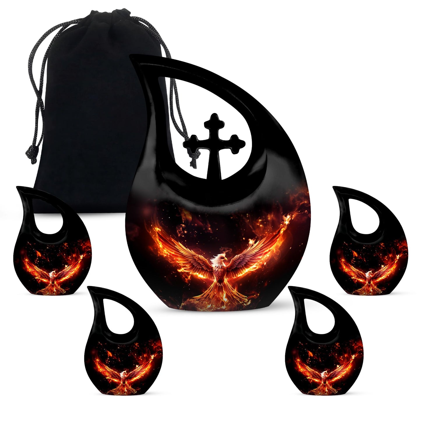10 inch Phoenix Cremation Urn, Cross Drop design with 
