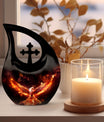 10 inch Phoenix Cremation Urn, Cross Drop design with 