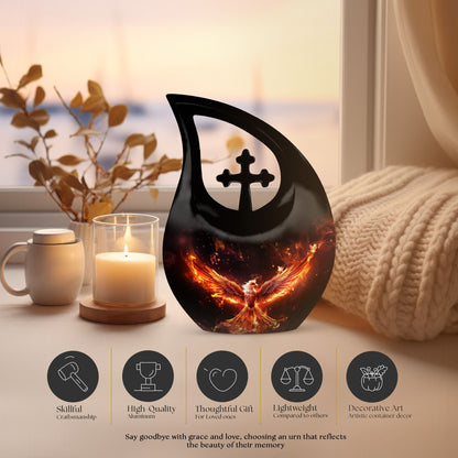 10 inch Phoenix Cremation Urn, Cross Drop design with 