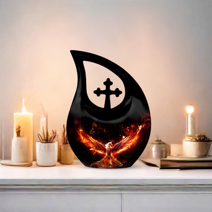 10 inch Phoenix Cremation Urn, Cross Drop design with 