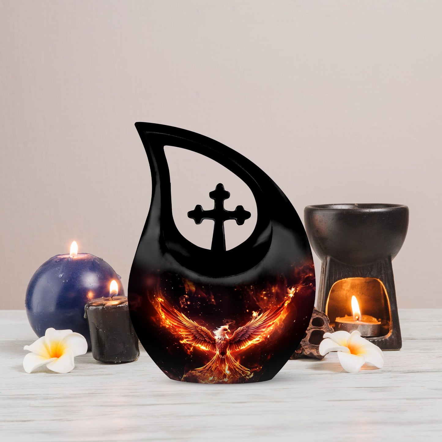 10 inch Phoenix Cremation Urn, Cross Drop design with 