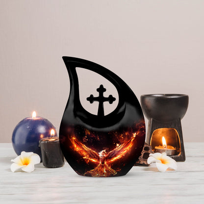 10 inch Phoenix Cremation Urn, Cross Drop design with 