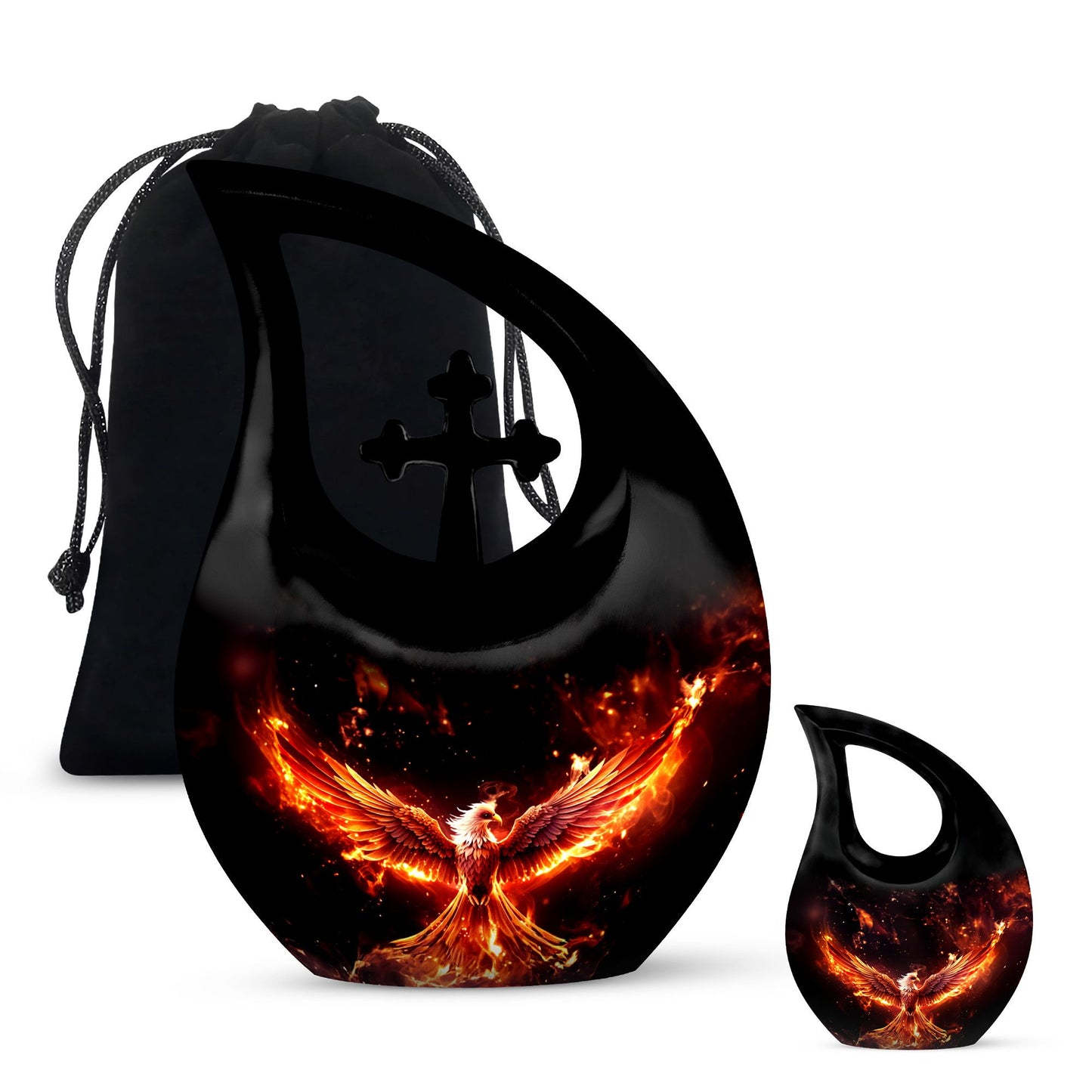 10 inch Phoenix Cremation Urn, Cross Drop design with 