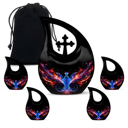 Phoenix Pet Cremations' 10-inch Phoenix Urn with Cross Drop design and personalization option