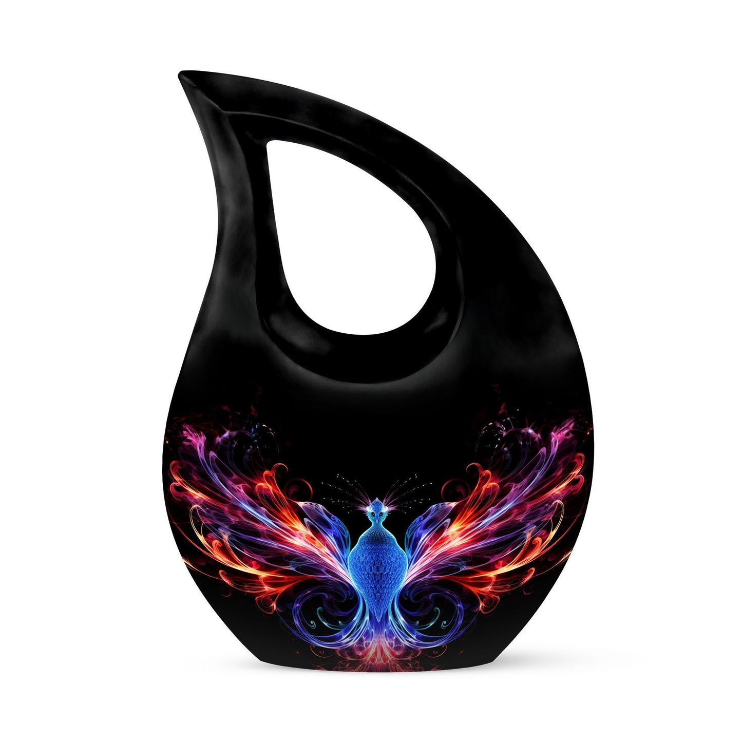 Phoenix Pet Cremations' 10-inch Phoenix Urn with Cross Drop design and personalization option