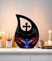 Phoenix Pet Cremations' 10-inch Phoenix Urn with Cross Drop design and personalization option