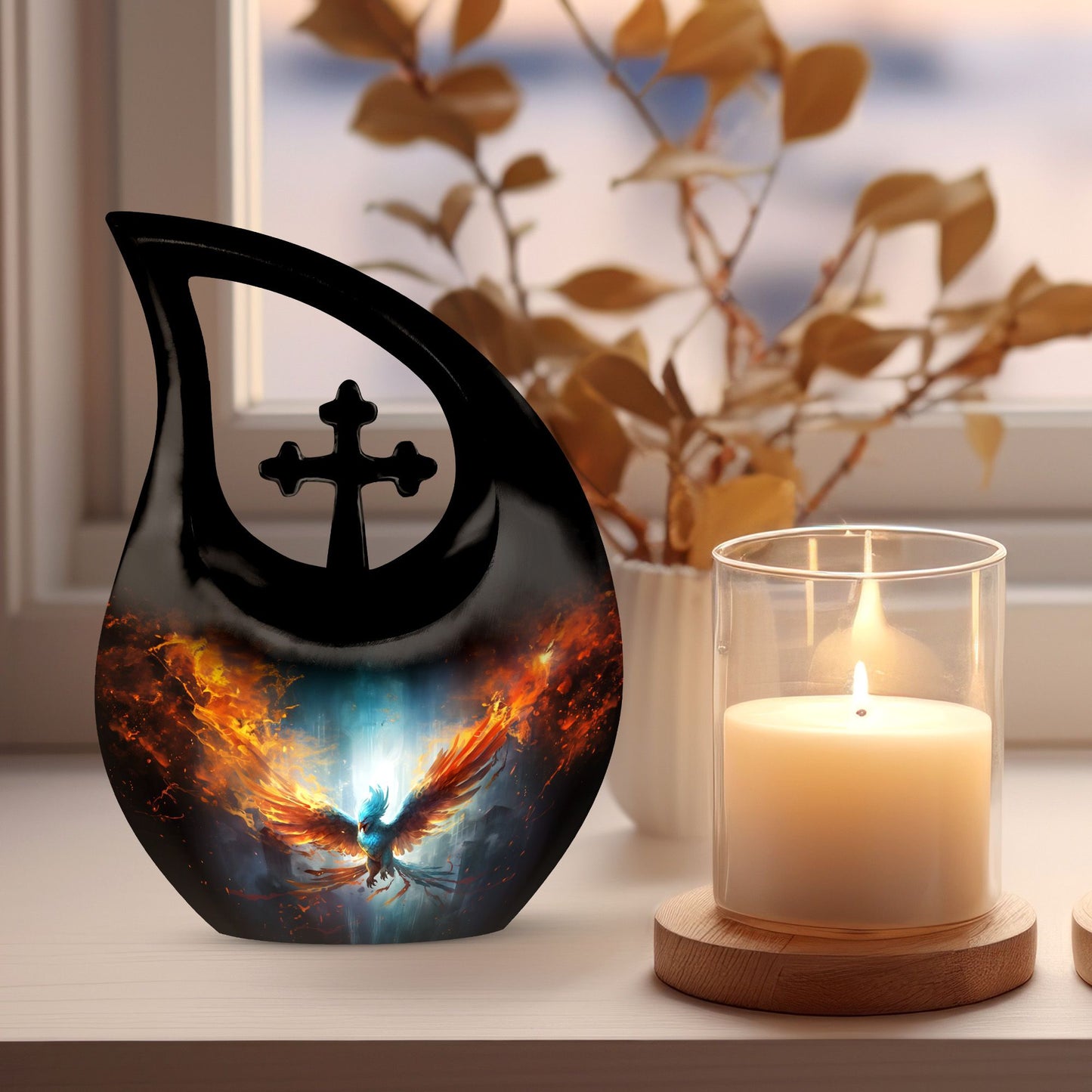 10 inch Phoenix Urn with Cross Drop design, 