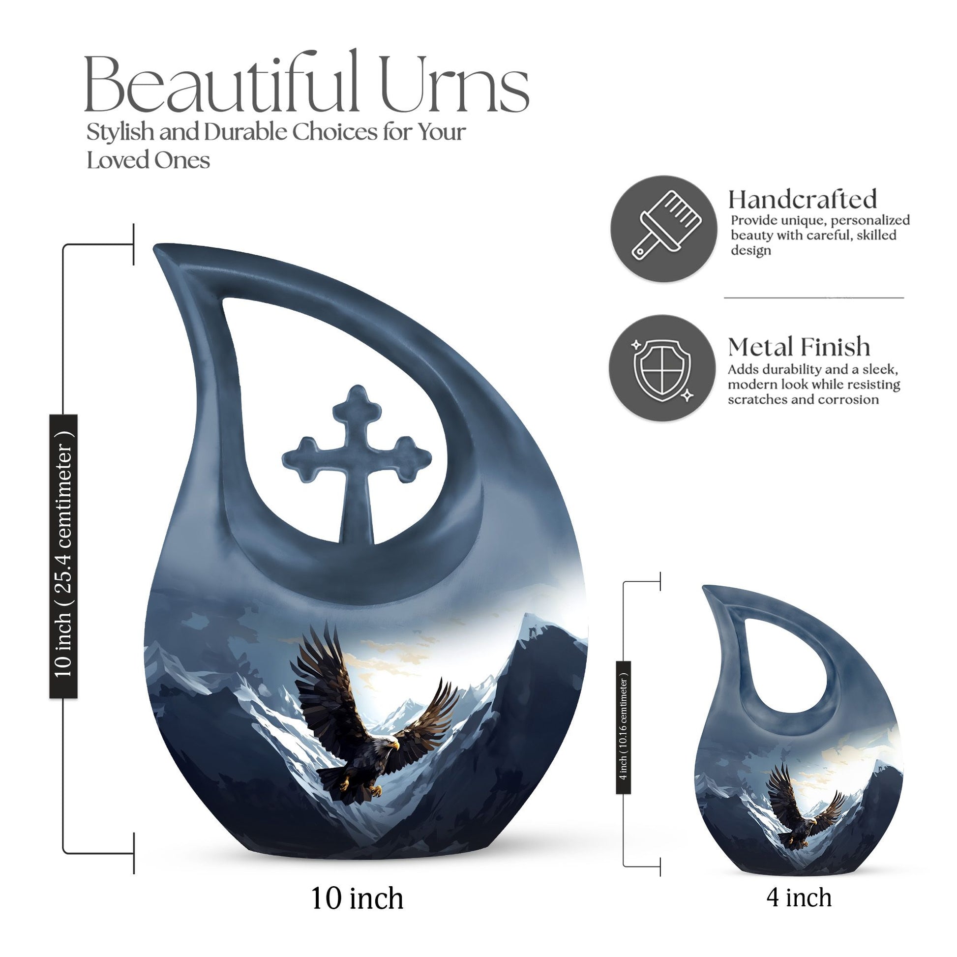 10-inch Eagle Urn with Cross Drop design, 