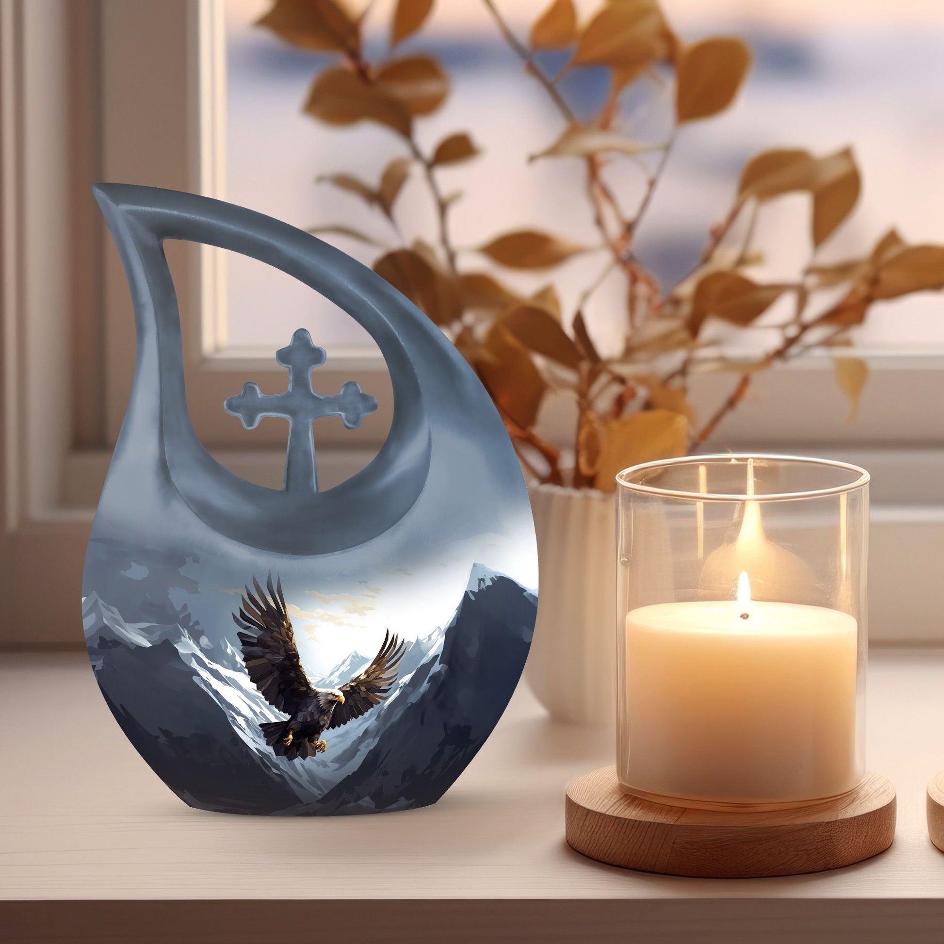 10-inch Eagle Urn with Cross Drop design, 