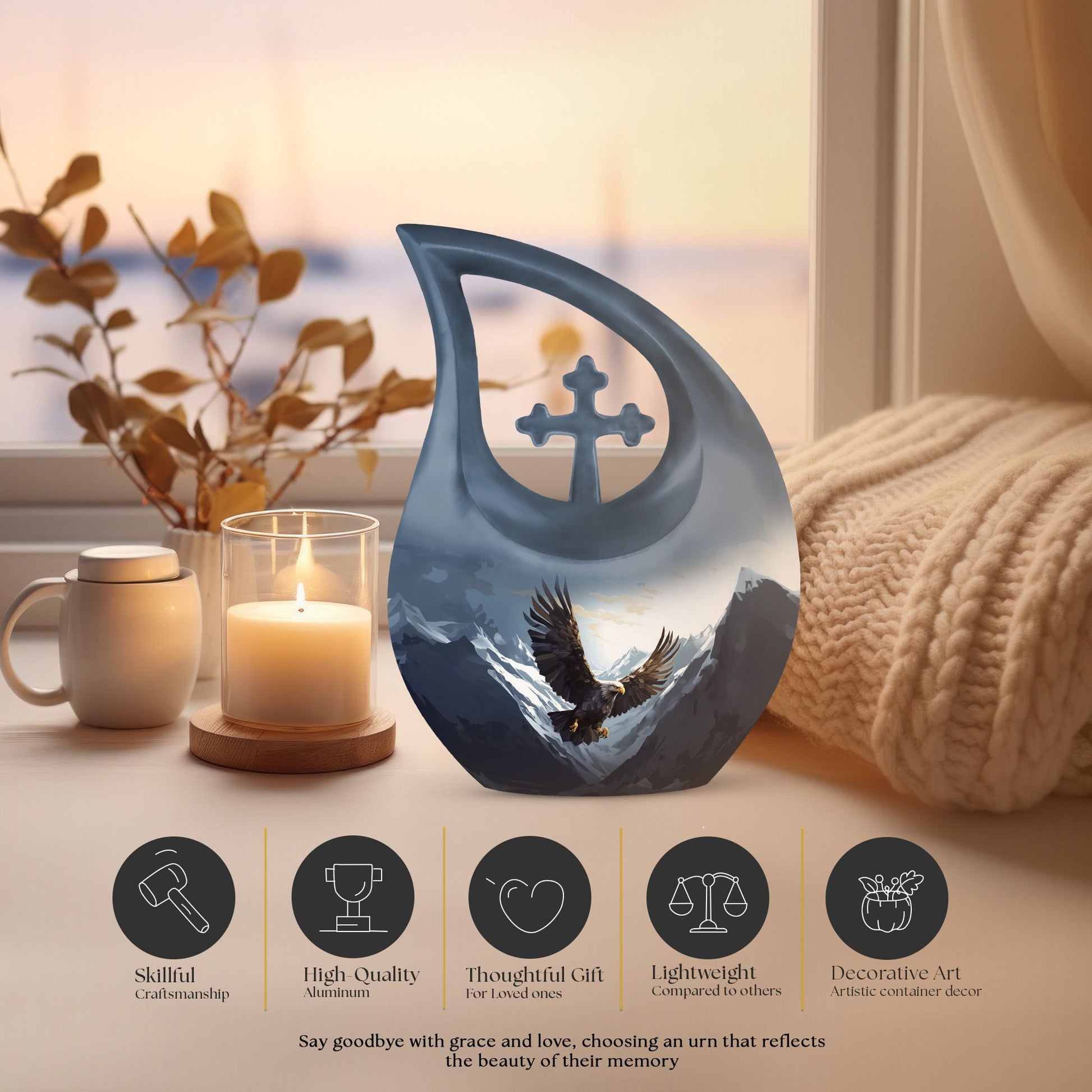 10-inch Eagle Urn with Cross Drop design, 