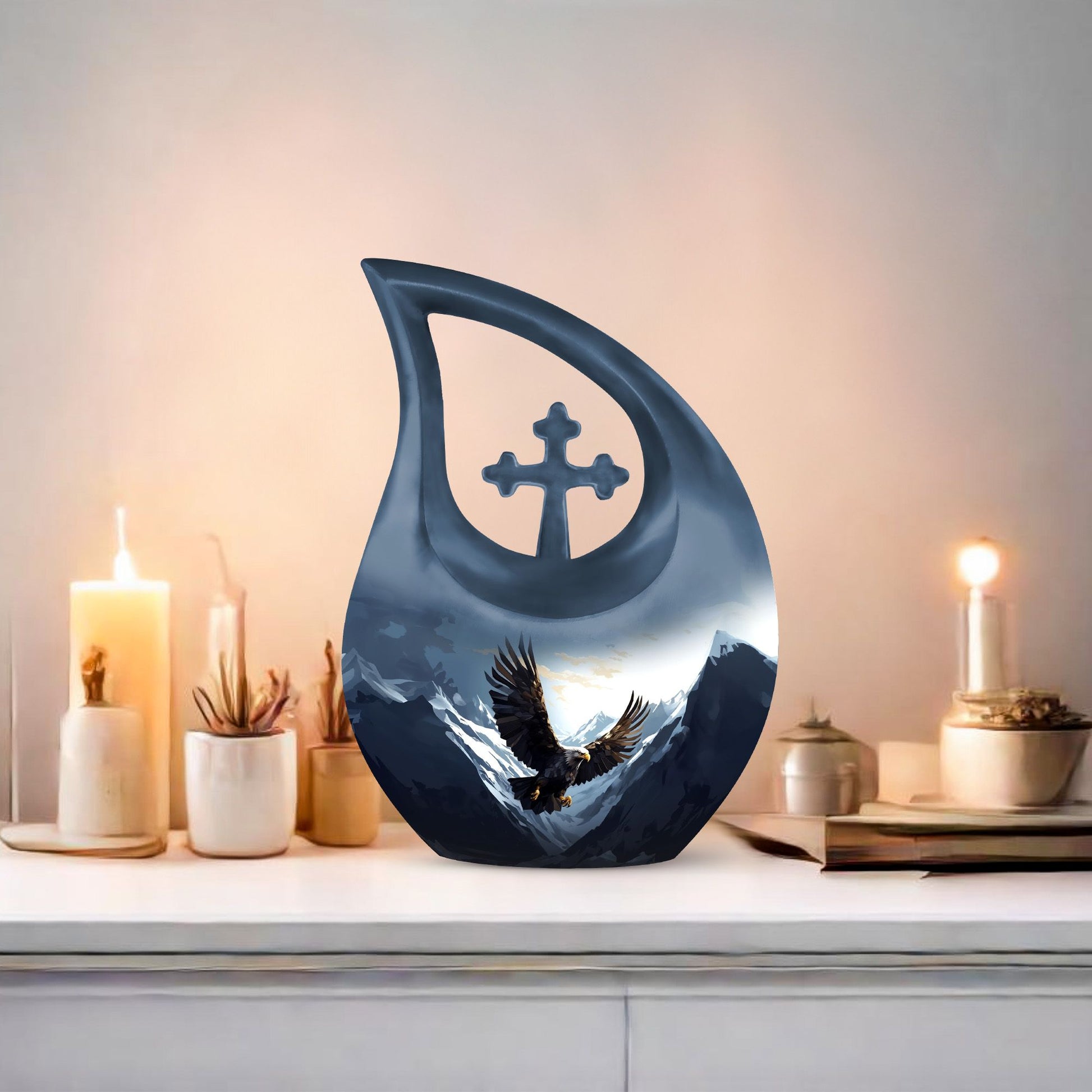 10-inch Eagle Urn with Cross Drop design, 