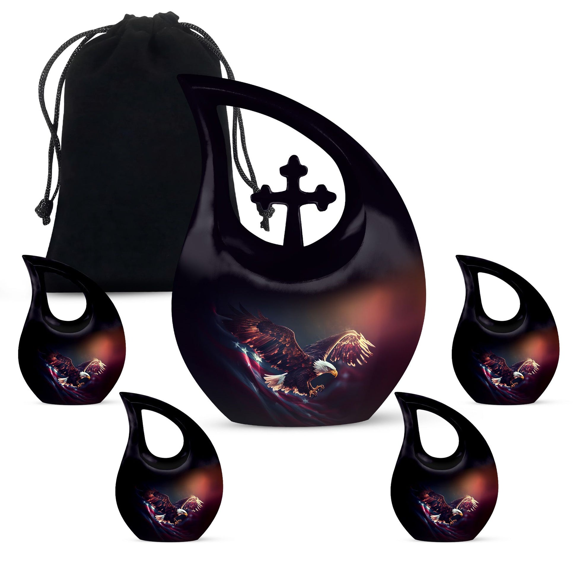 10-inch Eagle themed urn with Cross Drop design, 