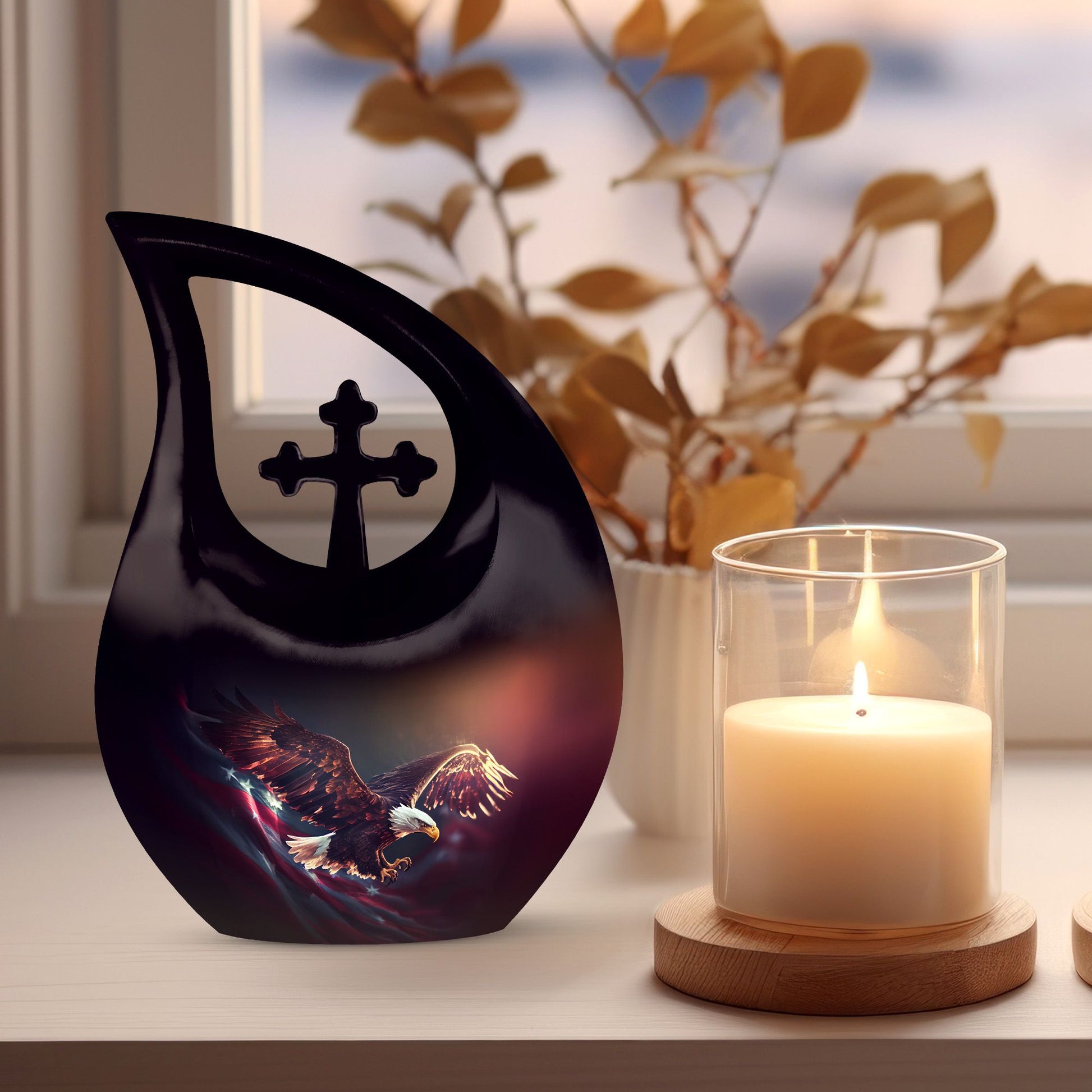 10-inch Eagle themed urn with Cross Drop design, 