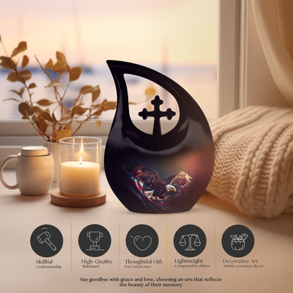 10-inch Eagle themed urn with Cross Drop design, 