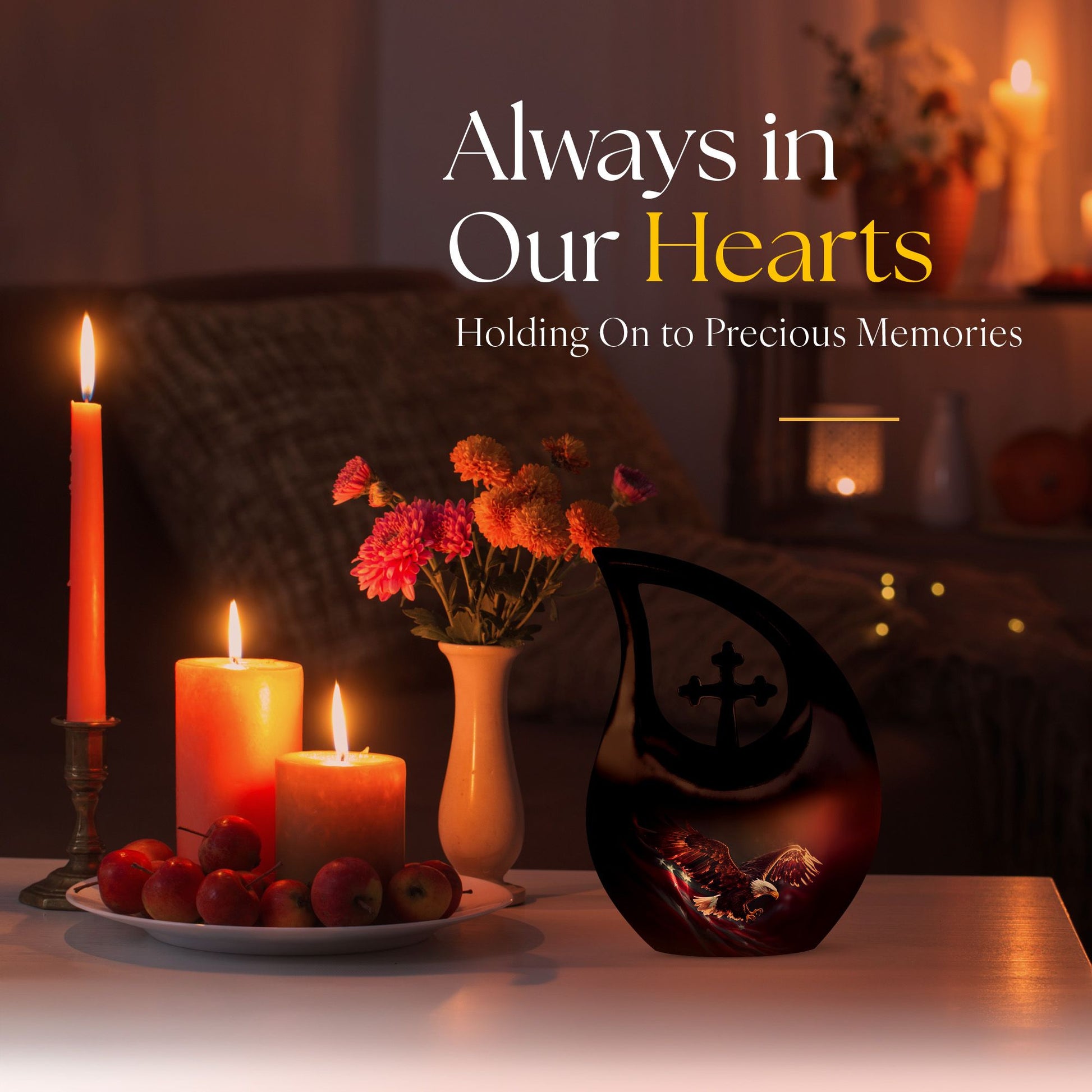 10-inch Eagle themed urn with Cross Drop design, 