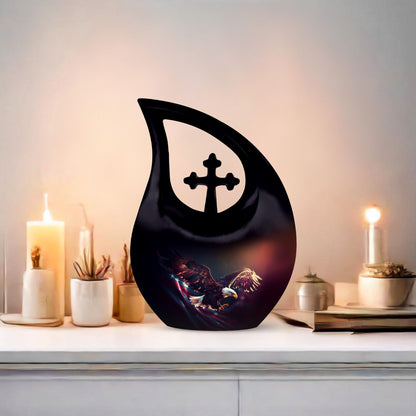 10-inch Eagle themed urn with Cross Drop design, 