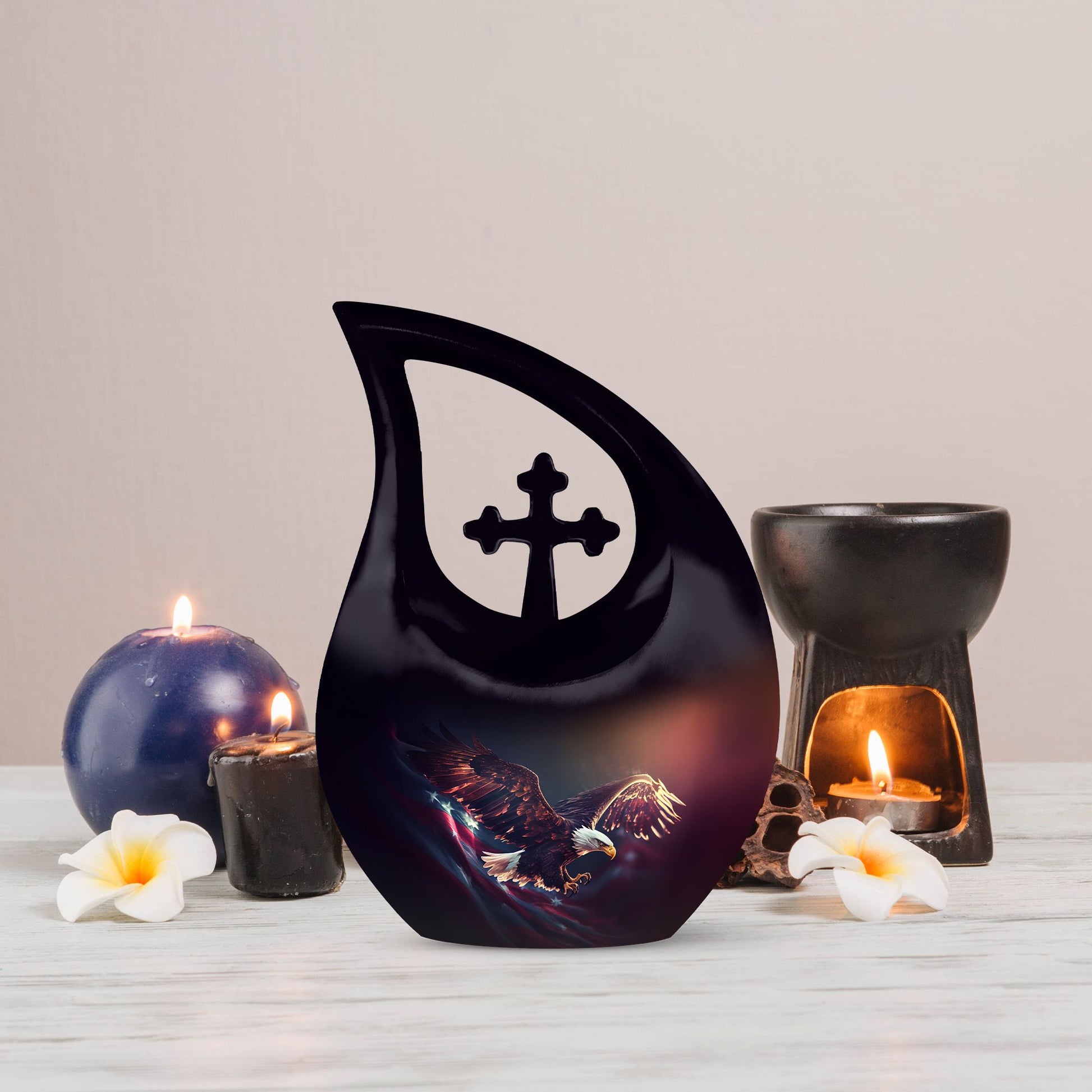 10-inch Eagle themed urn with Cross Drop design, 