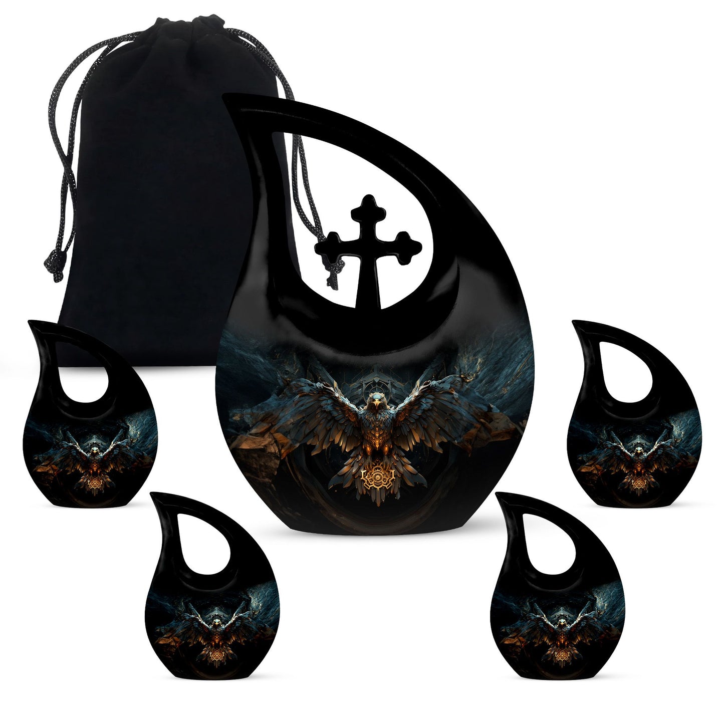 Eagle-themed Cross Drop Custom Cremation Urn,