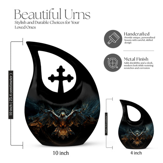 Eagle-themed Cross Drop Custom Cremation Urn,