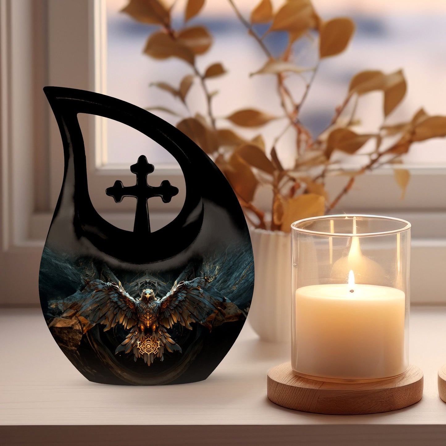 Eagle-themed Cross Drop Custom Cremation Urn,